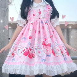 Women Girls Lolita Dress Lace Ruffle Frill Pleat Japanese Lovely Kawaii Cosplay Sweetheart Style