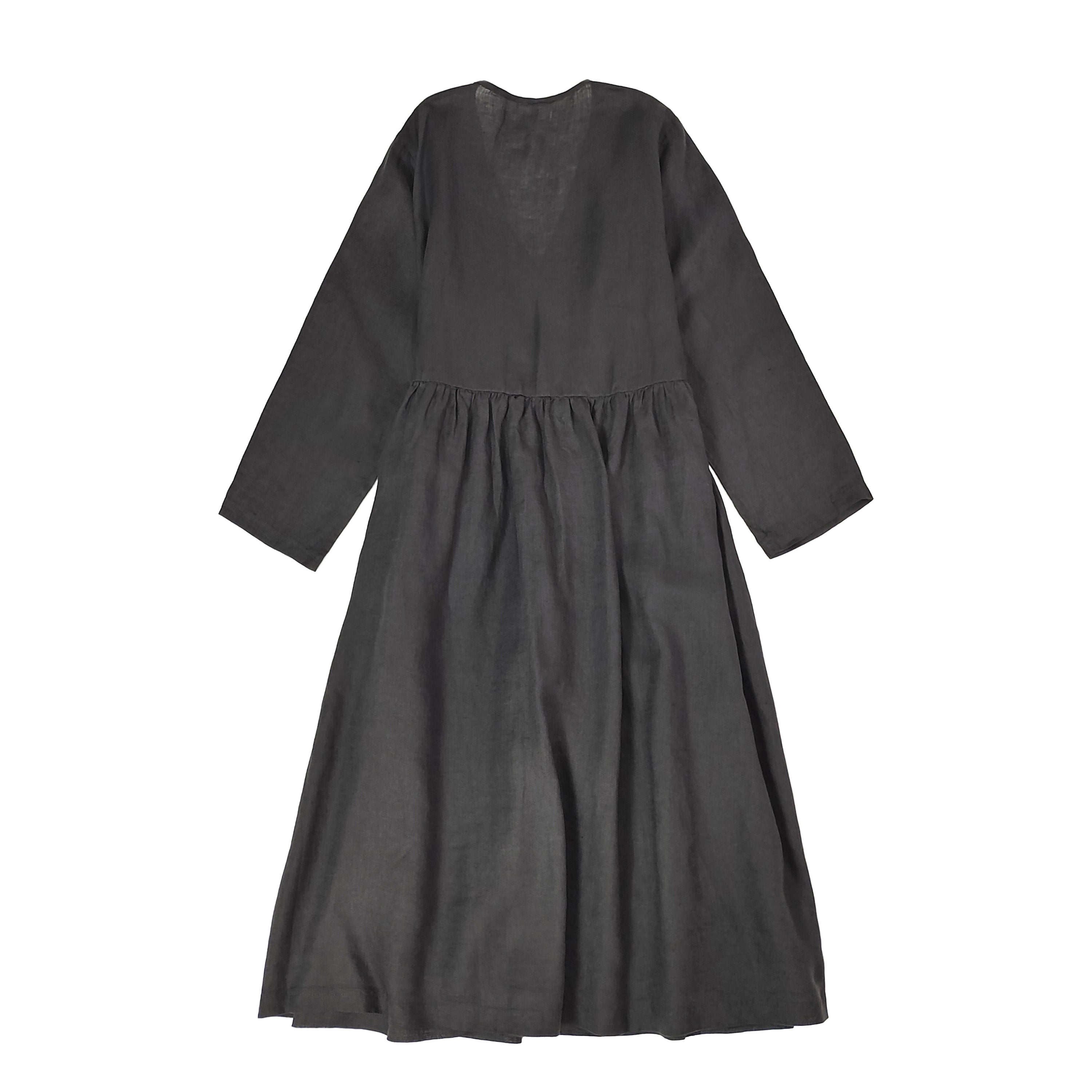 100% Linen Wrap Dress Long Sleeve V-Neck Tea Dress Casual Elegant Mid-Length Robe with Belt & Pockets