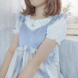 Himifashion Elegant Black Lolita Blouse with Heart Bow and Ruffles Chiffon Tops Trim and Bow Accent