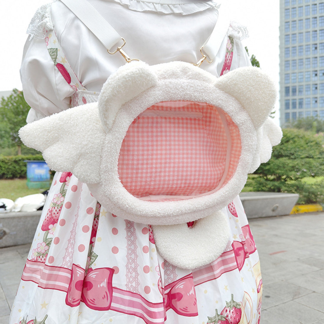 Cute Fuzzy Ita Backpack with Wings or Devil Horns Clear PVC Display Bag for Anime Streetwear Girls