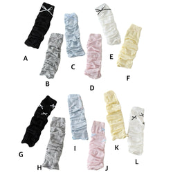 Kawaii Bow Knit Leg Warmers Japanese JK Style Sheer Mesh Long Socks for Girls