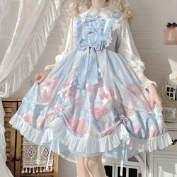 Good Quality Japanese Fashion Harajuku Pink/Blue Sweet Lolita Dress Retro A-line Costume