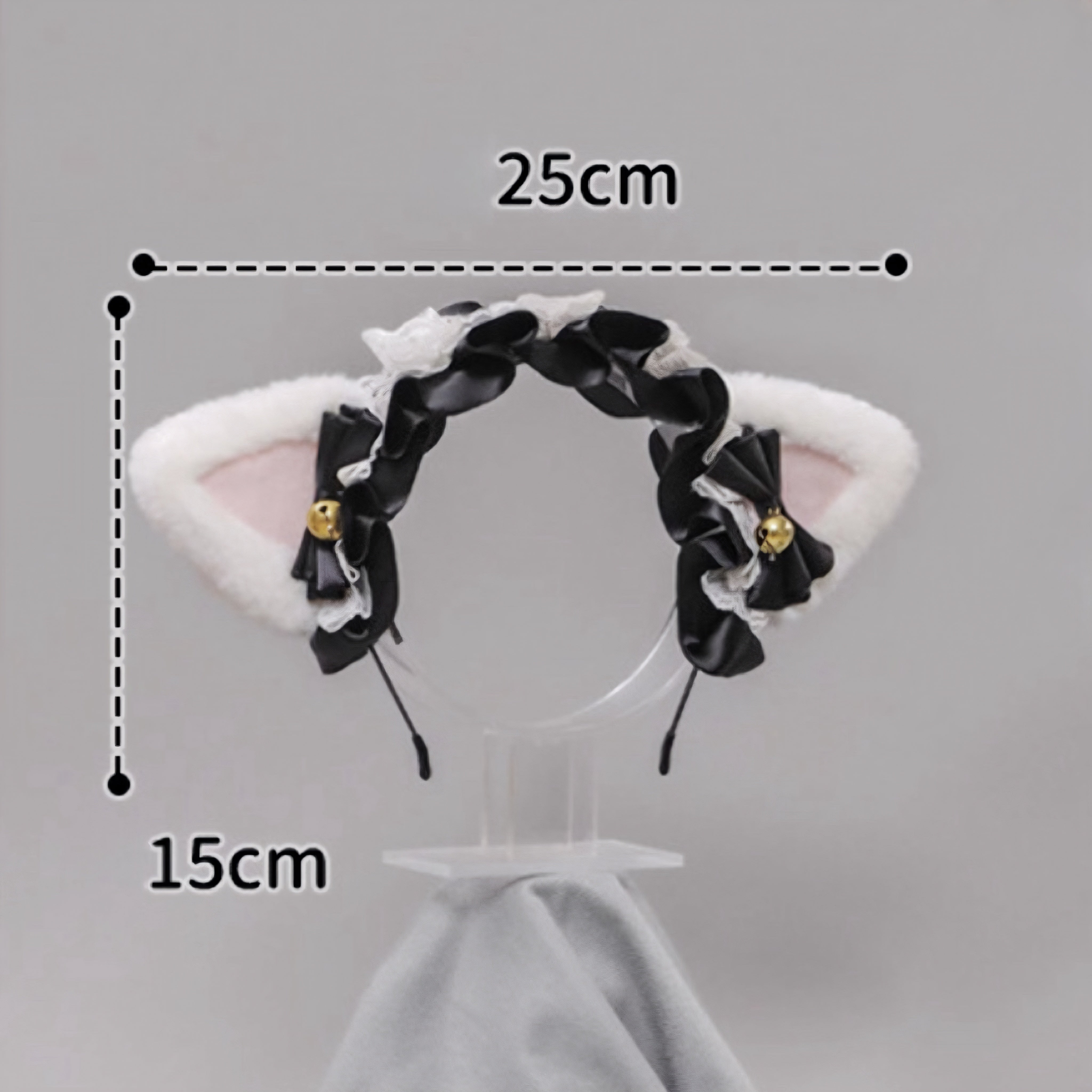 Cute Lolita Cat Ear Headband with Lace Bows Kawaii Fluffy Neko Maid Hair Accessory