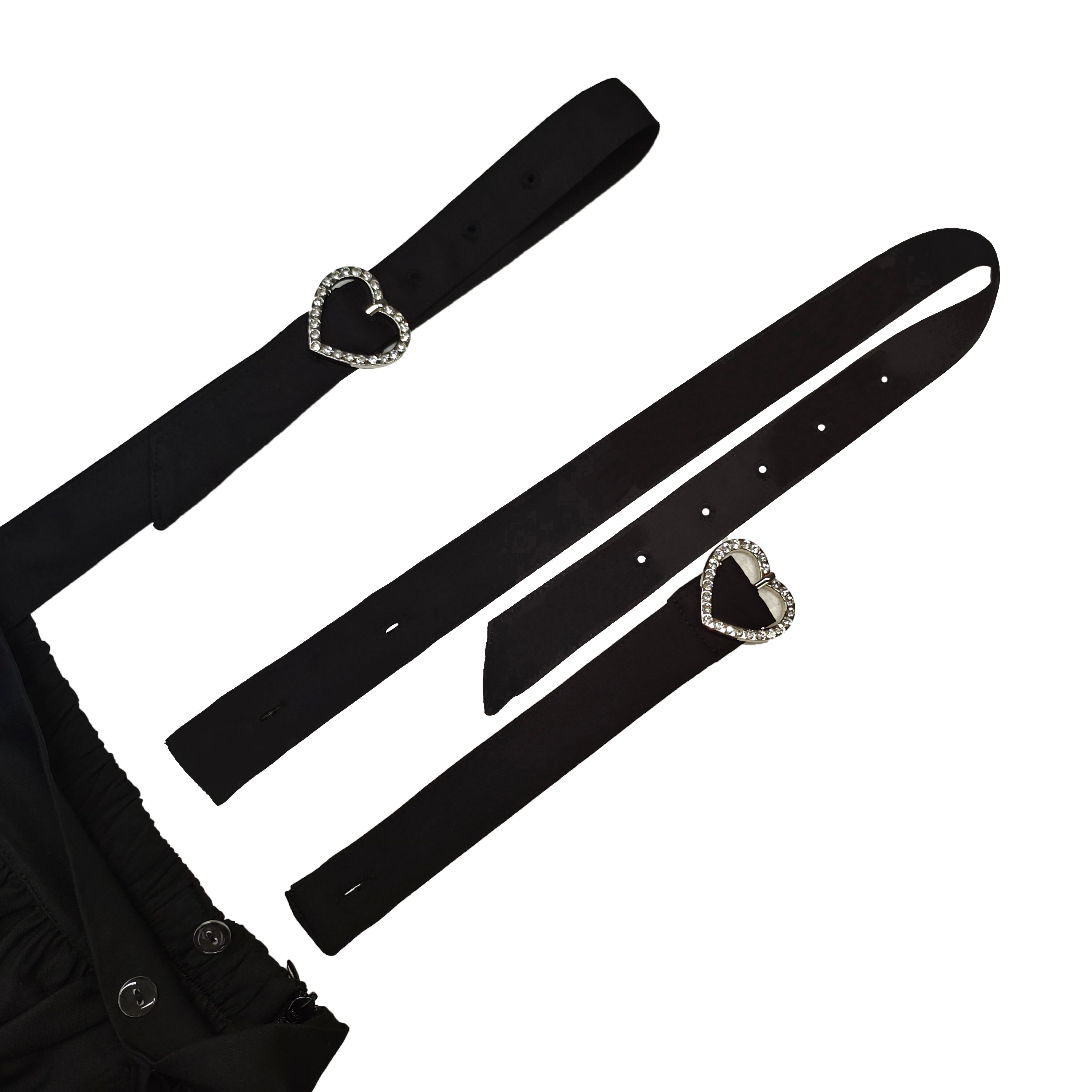 Gothic Lolita Suspender Skirt with Heart Buckles & Hair Bow High Waist Pleated Kawaii Mini Skirt