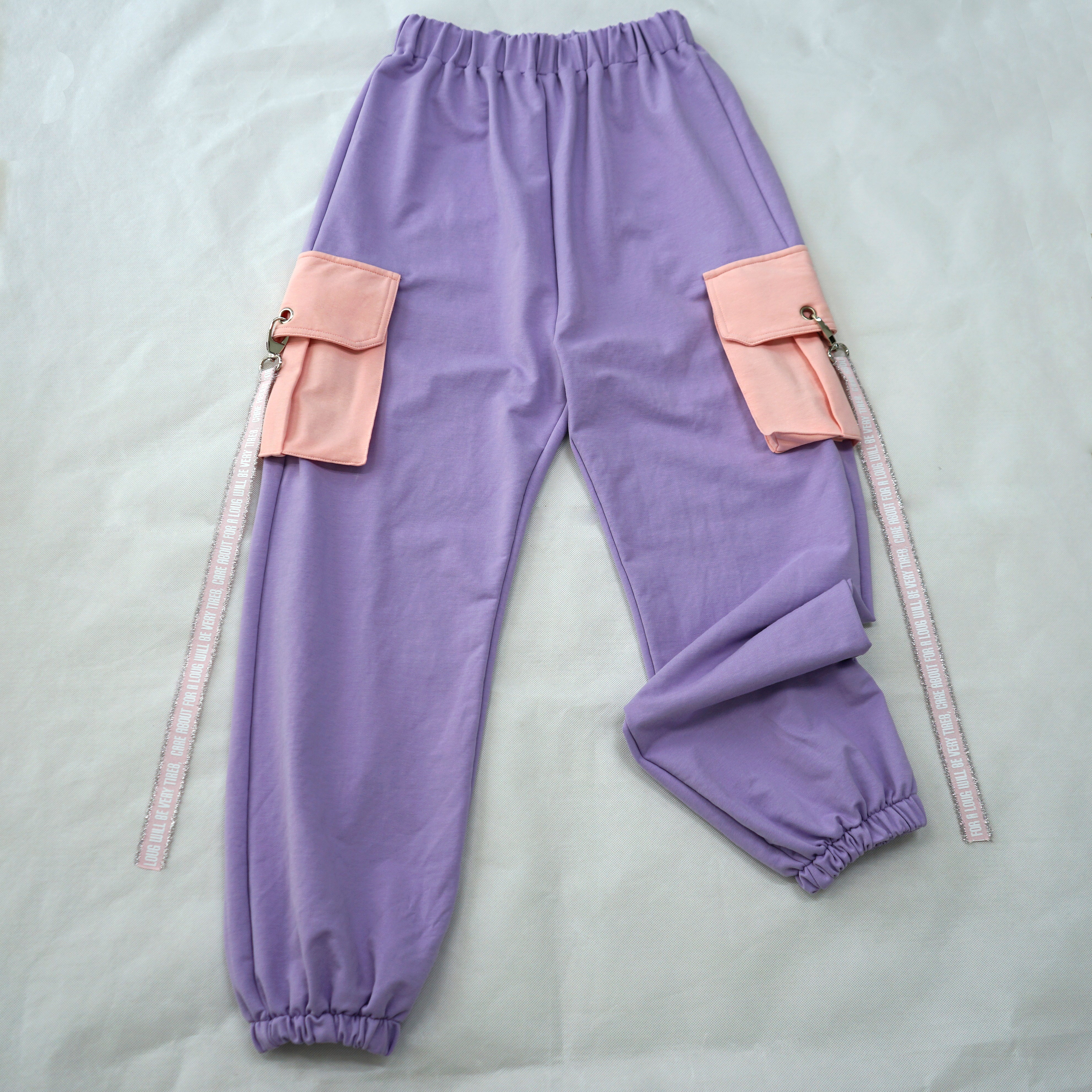 Harajuku Purple Cargo Pants with Pockets for Teen Girls Goth Streetwear Jogger Harem Pants