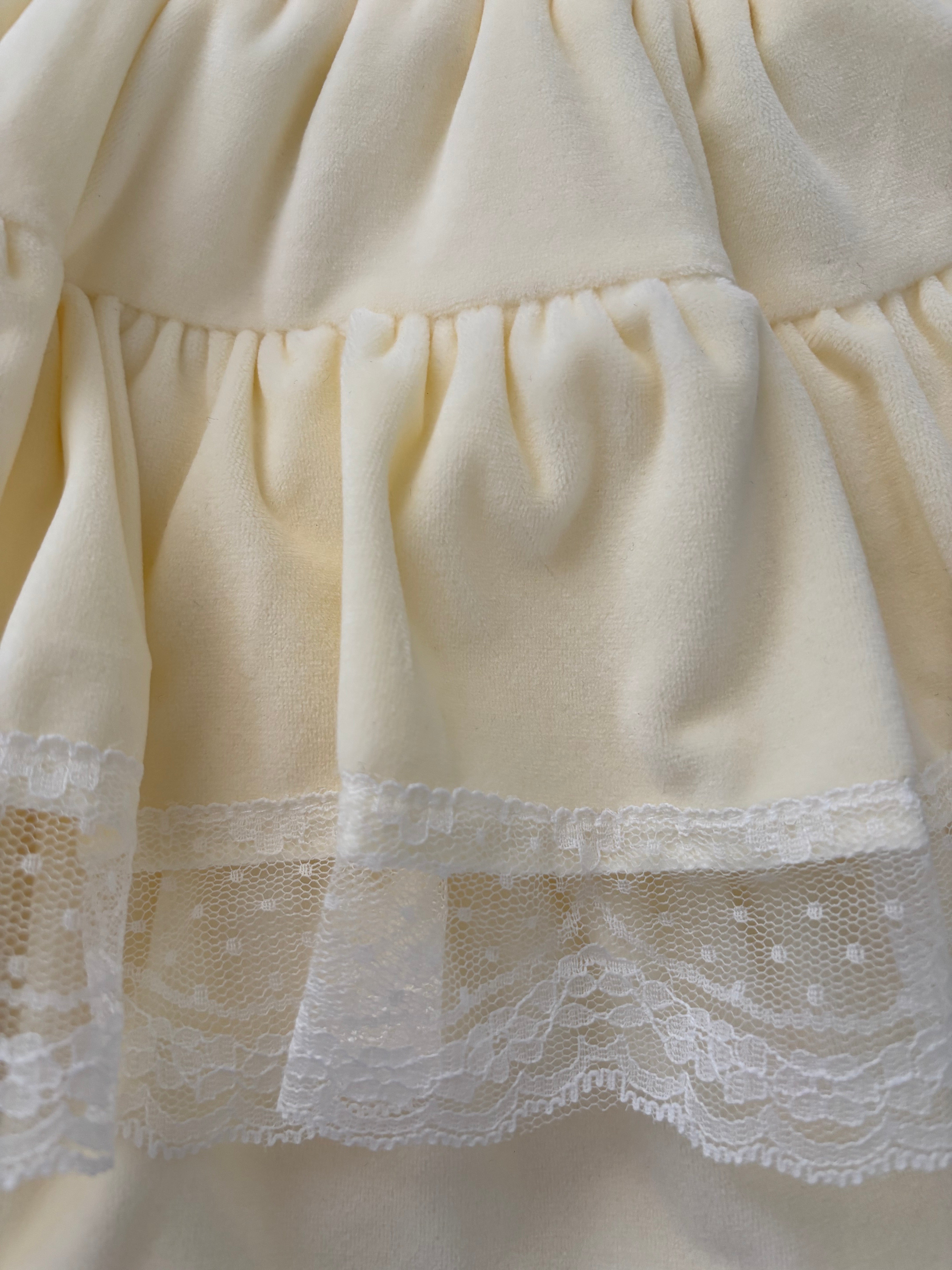 Cream yellow fluffy lace tutu mini skirt with under pants