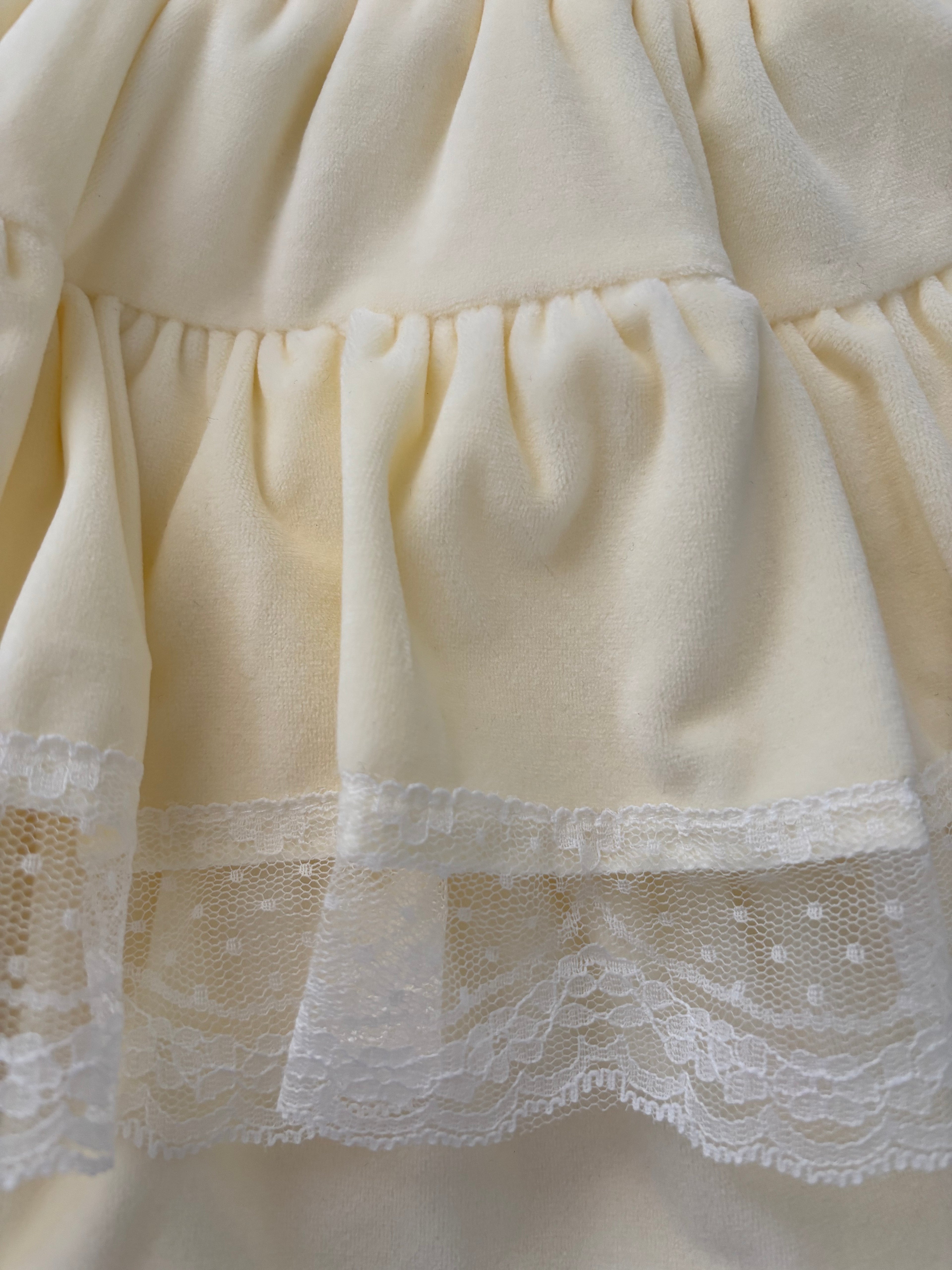 Cream yellow fluffy lace tutu mini skirt with under pants