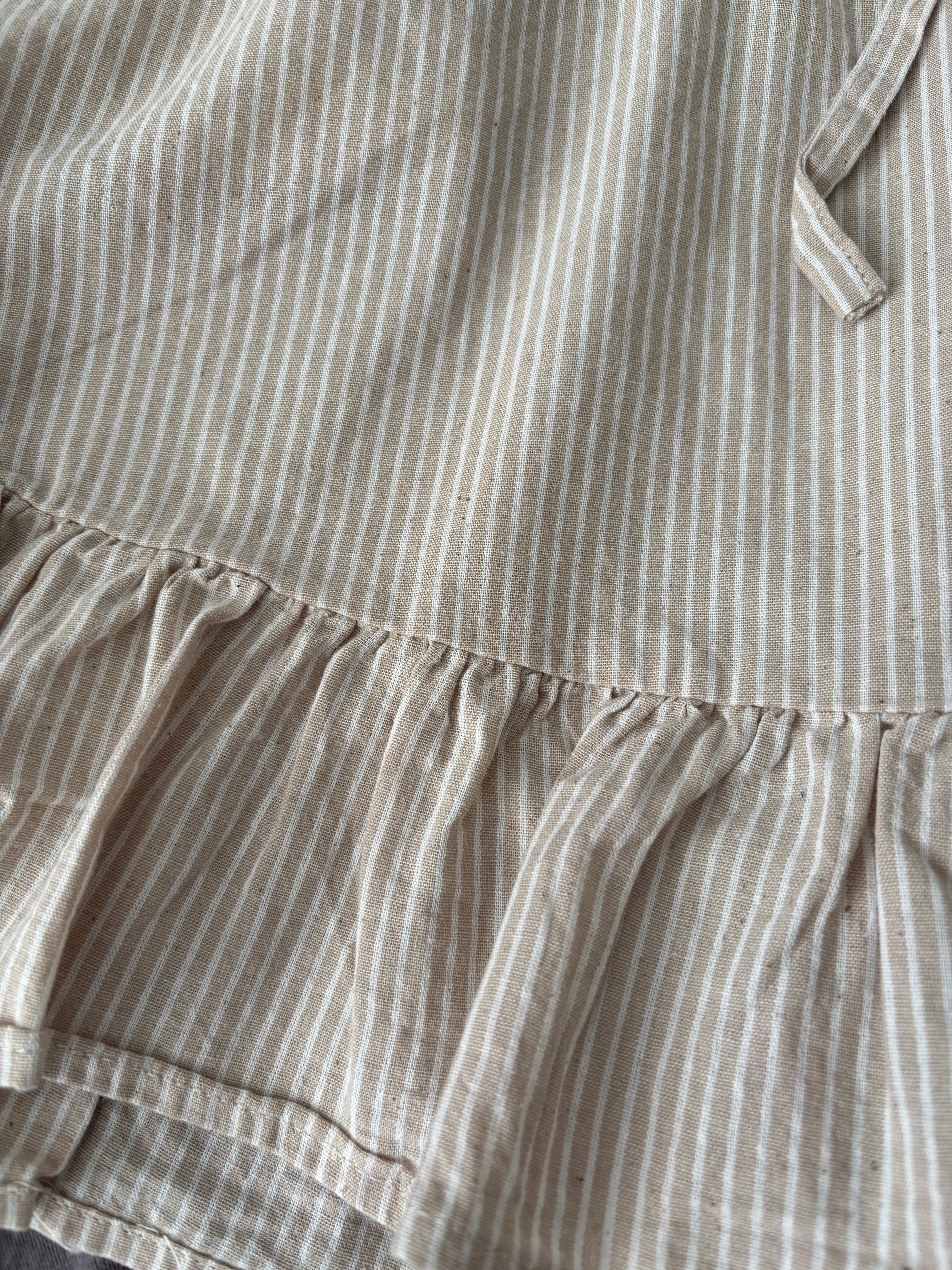 Women tan strip ruffle cotton A-line skort