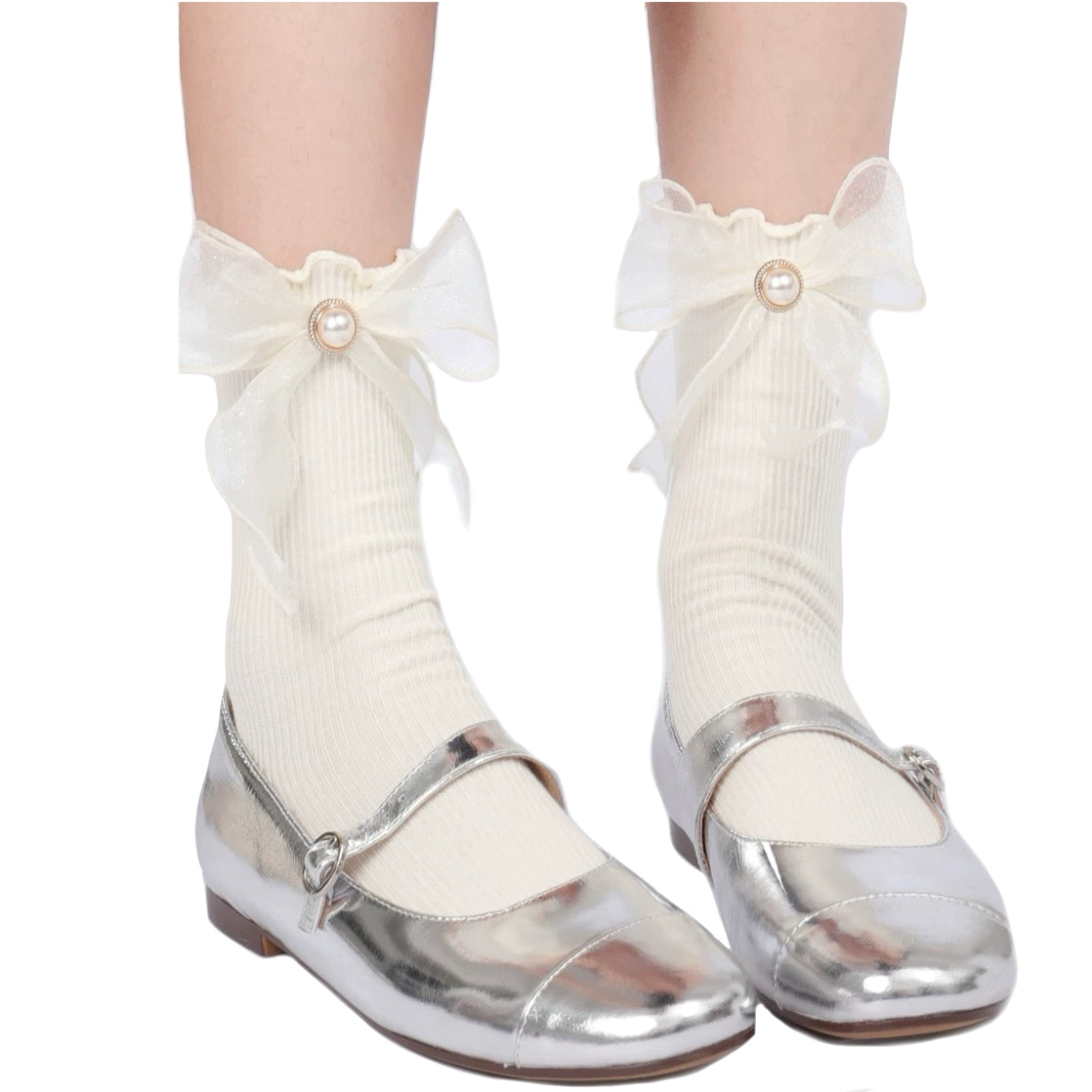 Kawaii Ribbon Bow Socks Lace-Edge Cotton Mid-Calf Socks for Girls Lolita JK Style Mary Jane Pairing