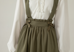 Japanese Sweet Lolita Ruffle Suspender Skirt – Army Green High-Waist Half Skirt with Bows