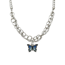 Minimalist Irregular Gothic Butterfly Chain Necklace Safety Pins Punk Emo Layered Choker Futuristic Silver Statement