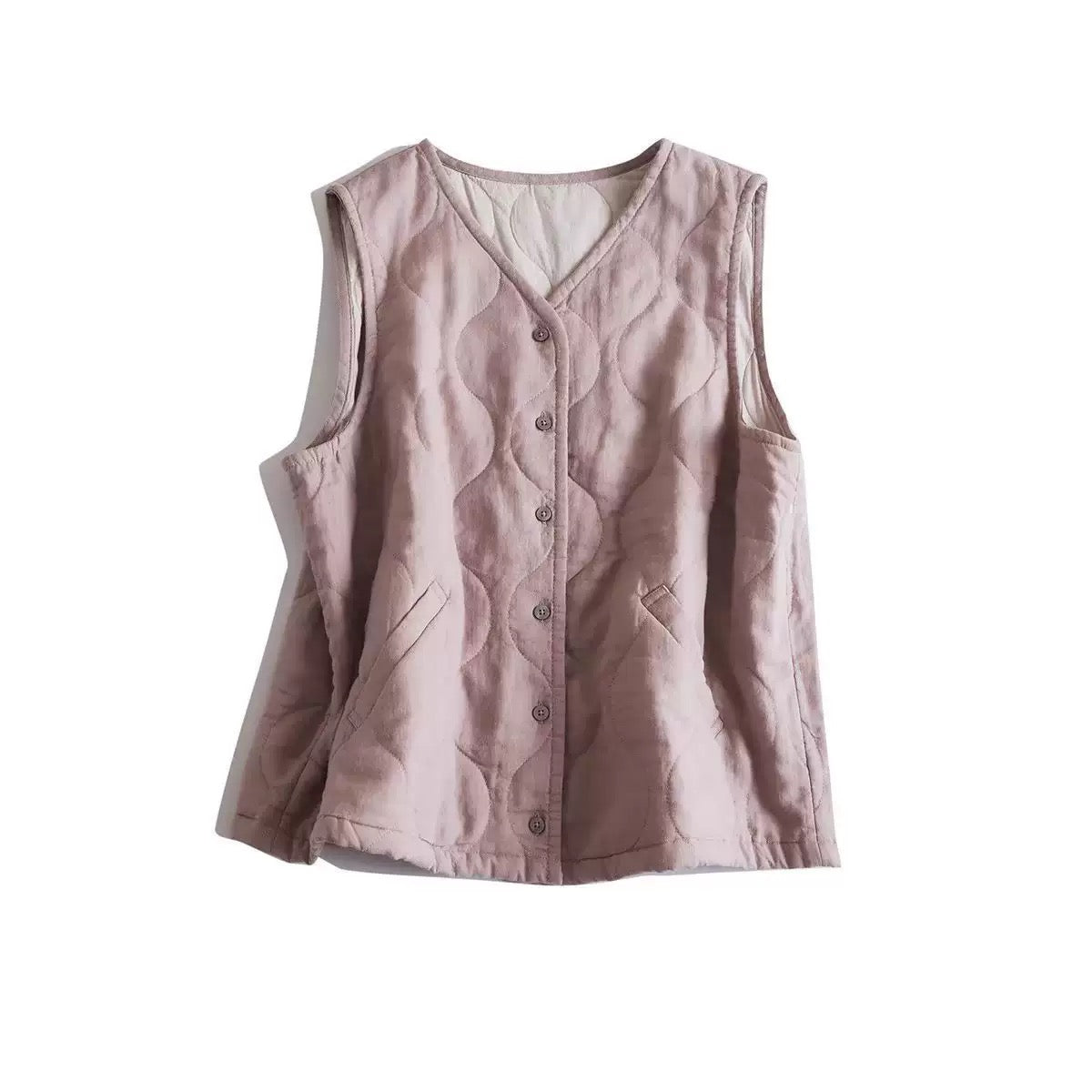 Japanese minimalist linen quilted vest for women
