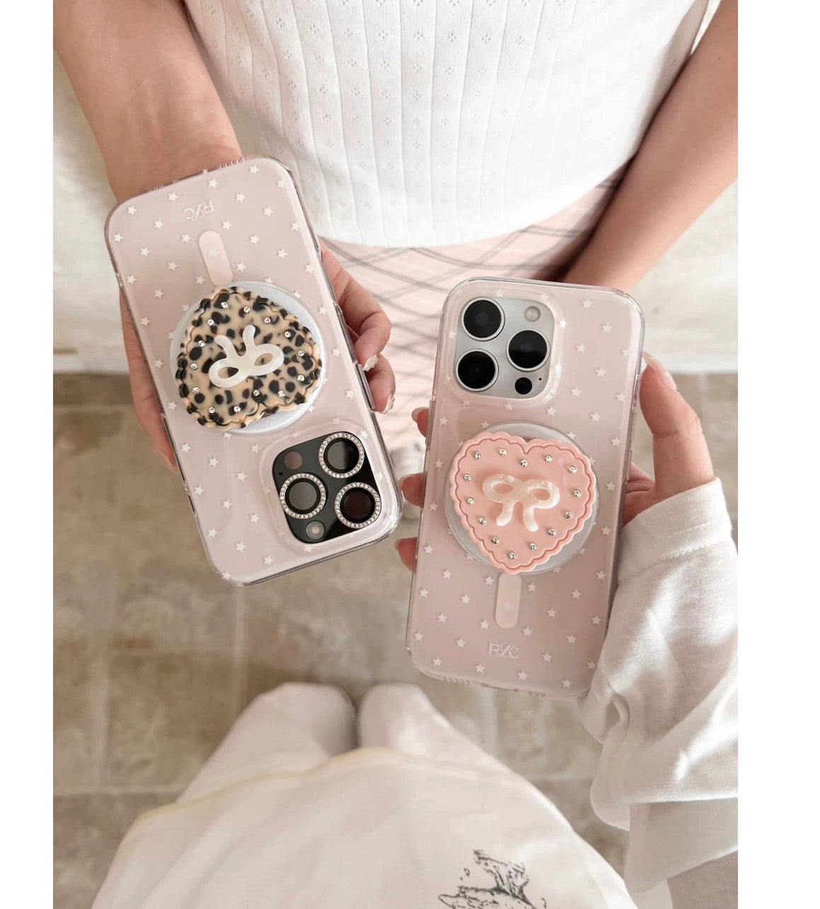 INS Style MagSafe Star iPhone Case with Magnetic Heart Stand Cute Aesthetic Grip Set