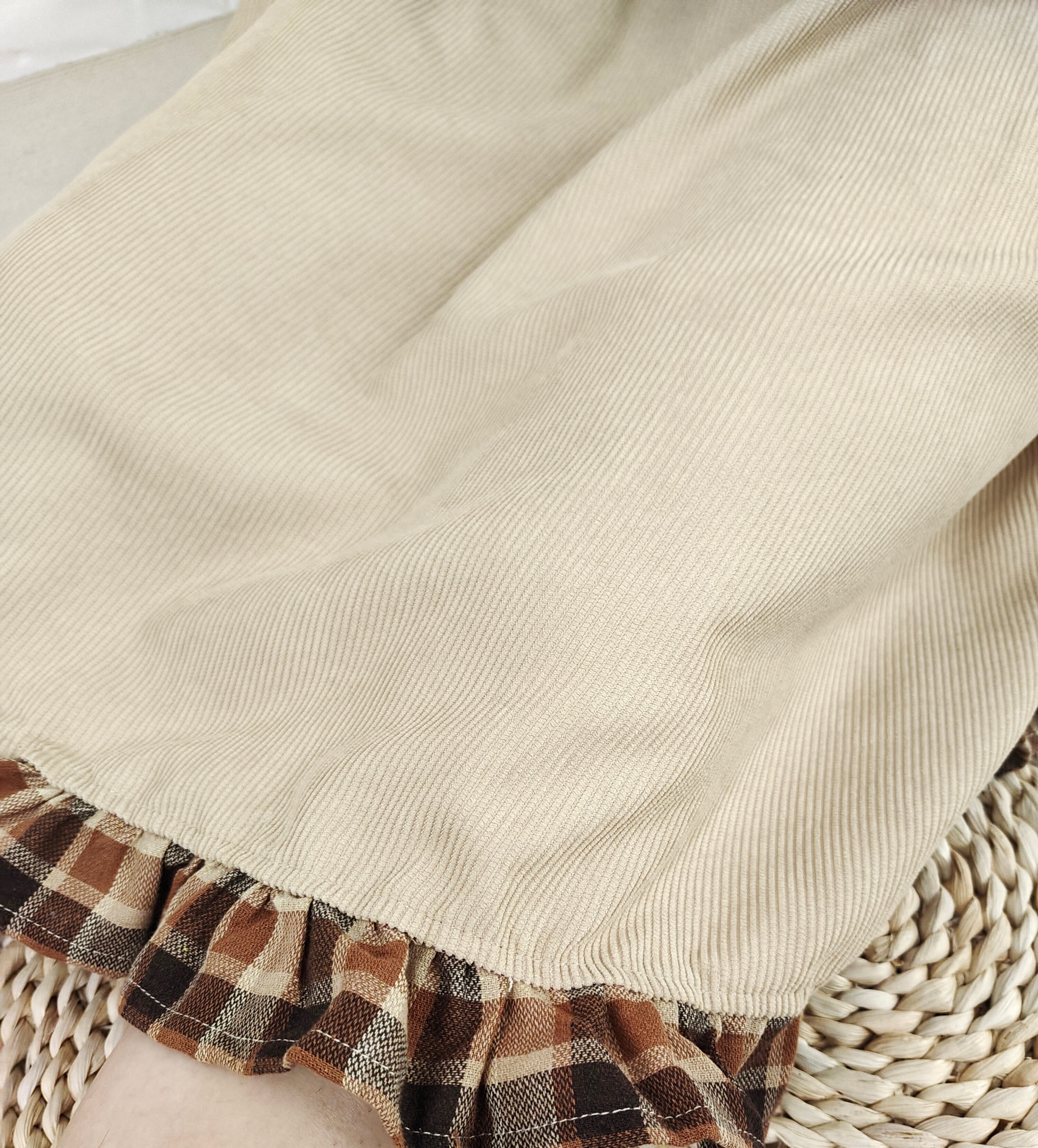 Kawaii Bear Embroidered Corduroy Pinafore Dress for Teen Girls Ruffled Overall Suspender Skirt