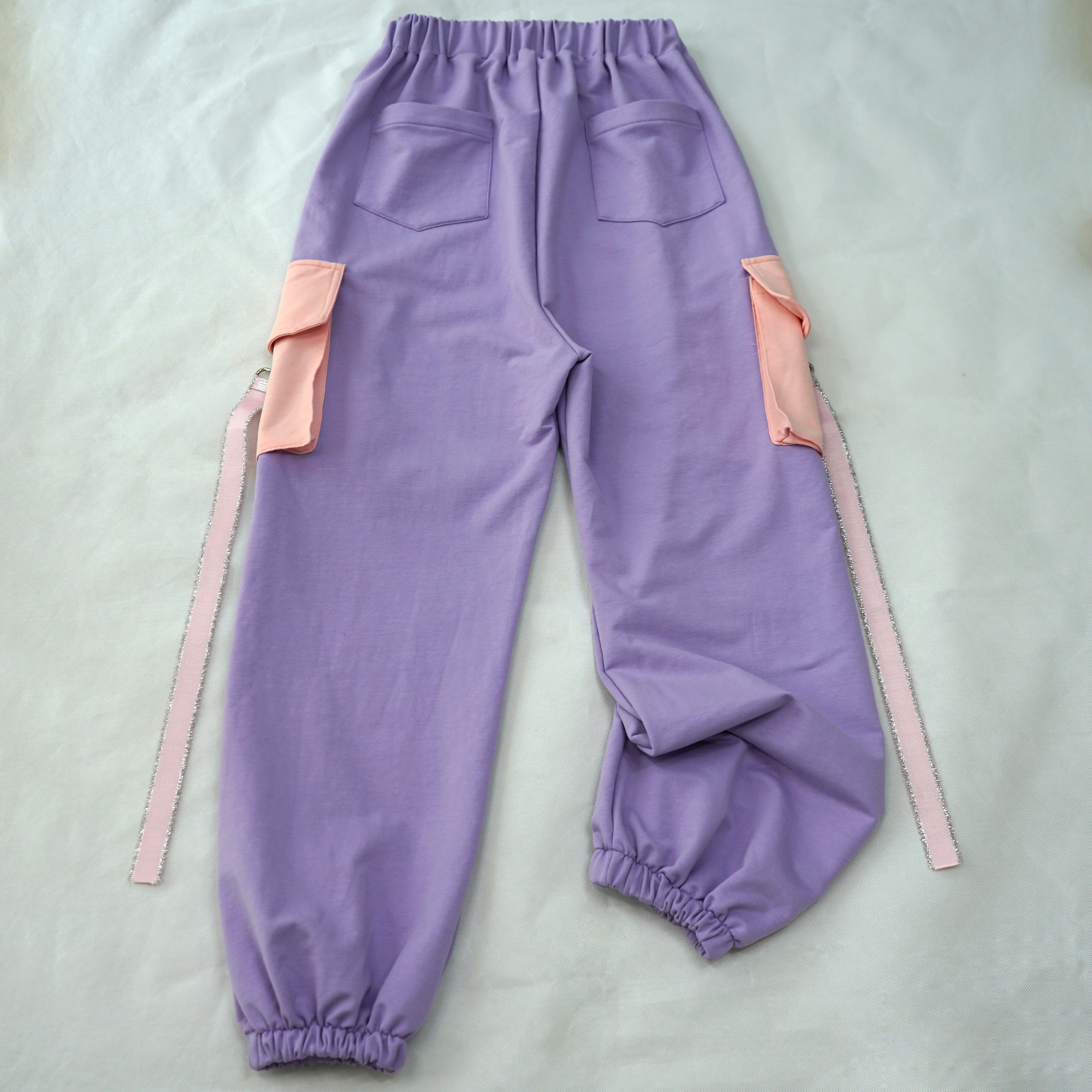 Harajuku Purple Cargo Pants with Pockets for Teen Girls Goth Streetwear Jogger Harem Pants
