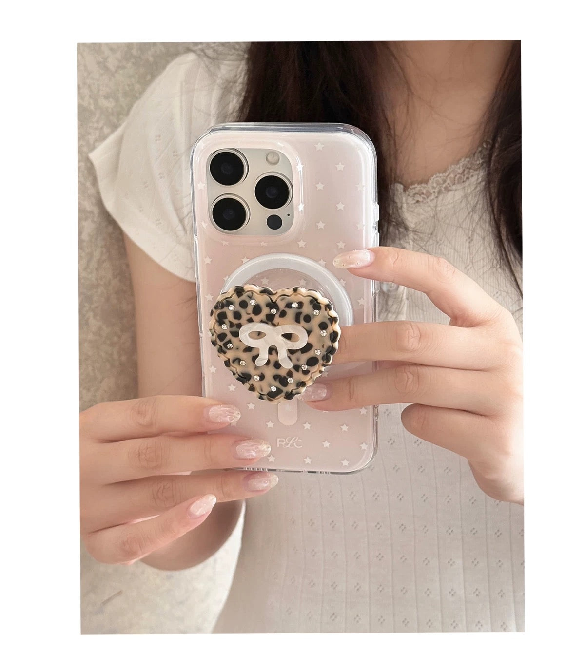 INS Style MagSafe Star iPhone Case with Magnetic Heart Stand Cute Aesthetic Grip Set