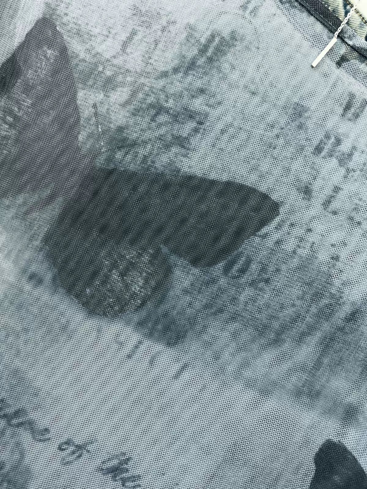 Y2K Sheer Mesh Butterfly Print Top Asymmetric Off-Shoulder Slim Fit See-Through Ruffle Sleeve Tee for Women