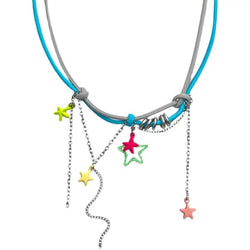 Kawaii Black Cat Rainbow Star Necklace Colorful Y2K Statement Jewelry Harajuku Style Layered Chain