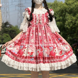 Women Girls Lolita Dress Lace Ruffle Frill Pleat Japanese Lovely Kawaii Cosplay Sweetheart Style