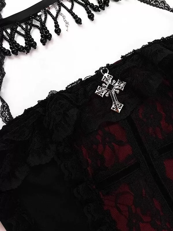 Vampcore aesthetic lace bustier with duchess neckline