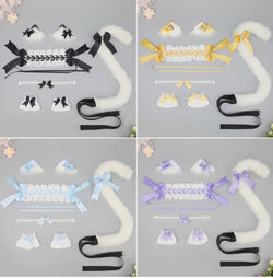 Kawaii Lolita Cat Ear Accessory Set Fluffy Neko Ears, Tail, Bows & Lace Choker Cosplay Kit