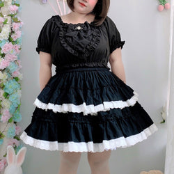 Himifashion Elegant Black Lolita Blouse with Heart Bow and Ruffles Chiffon Tops Trim and Bow Accent