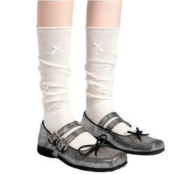 Kawaii Ballet Style Bow Socks 3 Pairs Cotton Thin Summer Slouchy Crew Socks for Girls