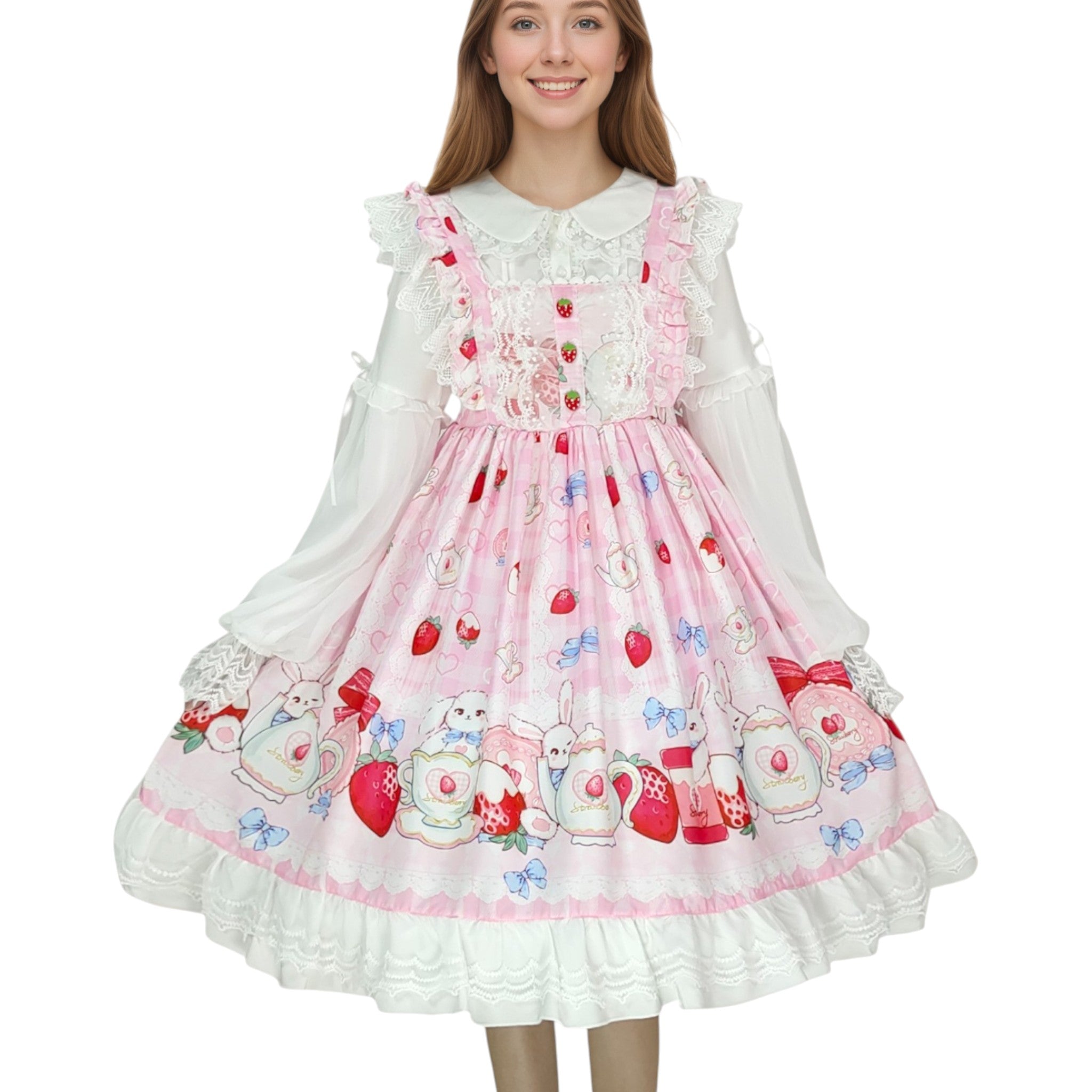 Women Girls Lolita Dress Lace Ruffle Frill Pleat Japanese Lovely Kawaii Cosplay Sweetheart Style