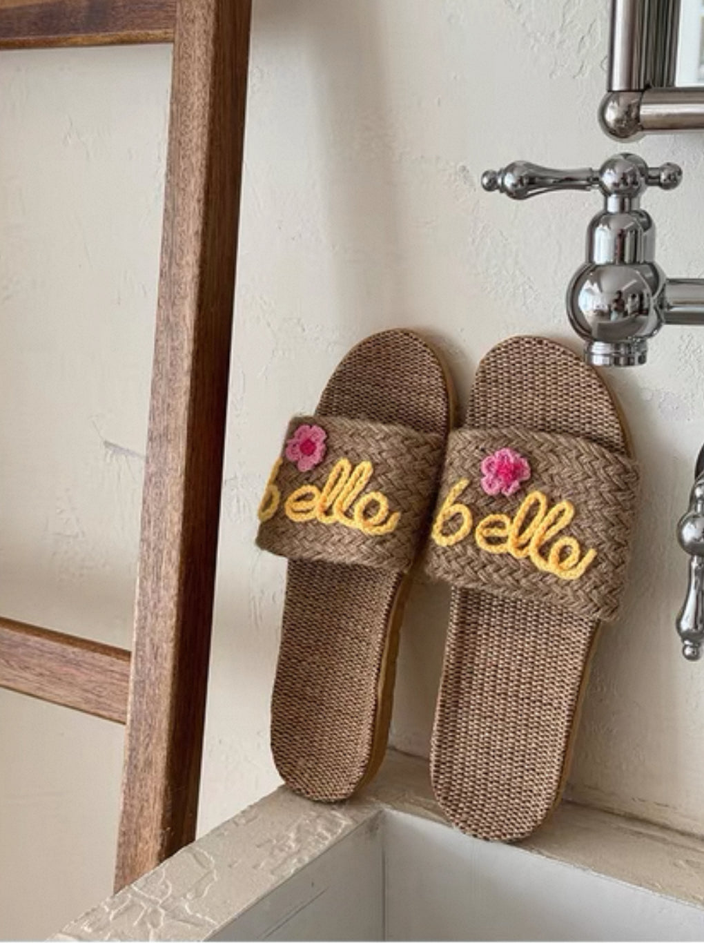 Custom Handwoven Straw Bag & Linen Slippers Set Personalized Summer Beach Tote Embroidered Slides Boho Vacation Gift