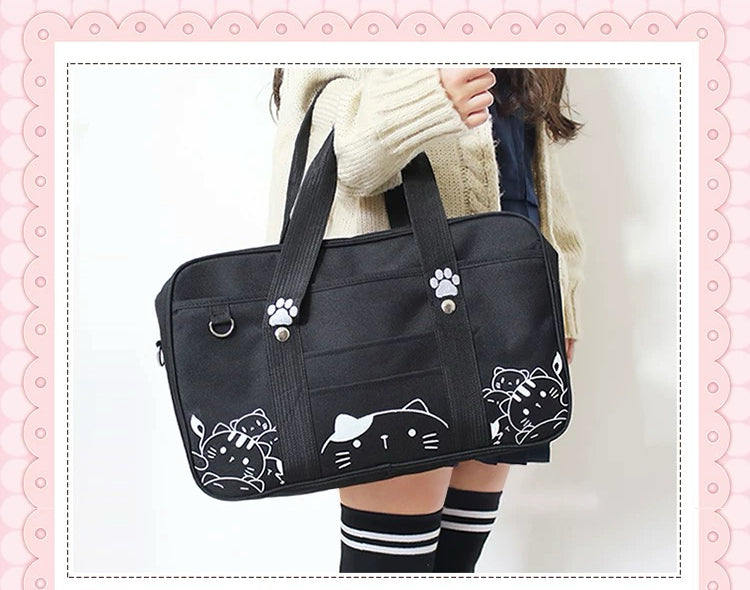 Kawaii Cat Paw Canvas Tote Bag Cute Japanese Style Shoulder Bag for Girls