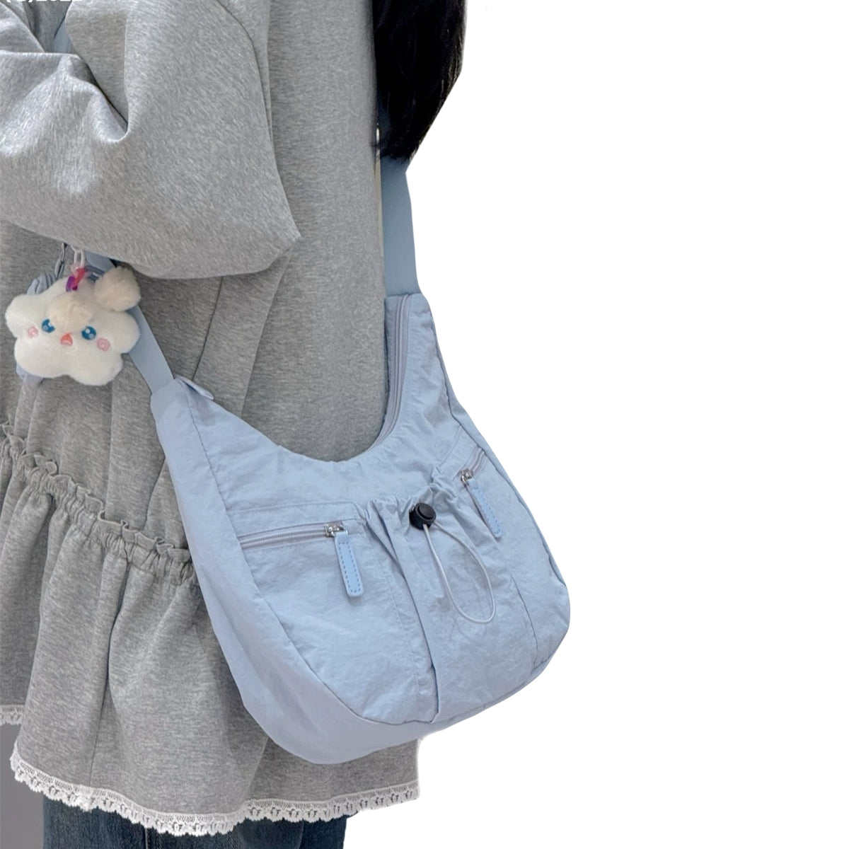 Cute Pink Nylon Shoulder Bag for Women Normal Capacity Casual Hobo Bag Double Zippers