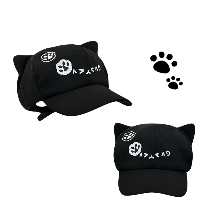 Kawaii Cat Ear Paw Embroidery Baseball Cap Japanese Y2K Style Adjustable Hat for Women