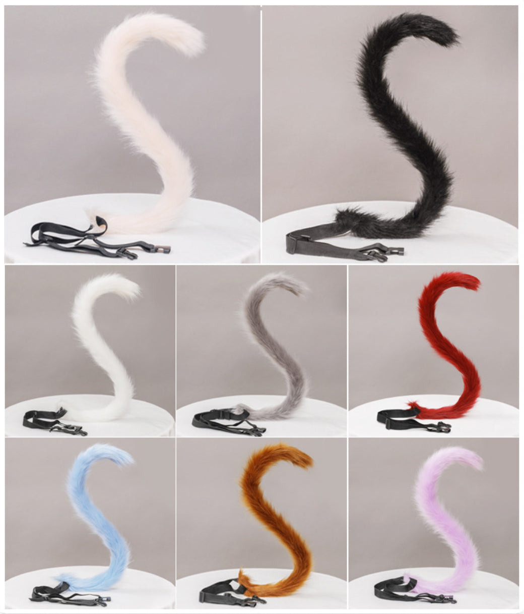 Handmade furry animal ear headband cosplay accessory with realistic plush fox ears matching tail