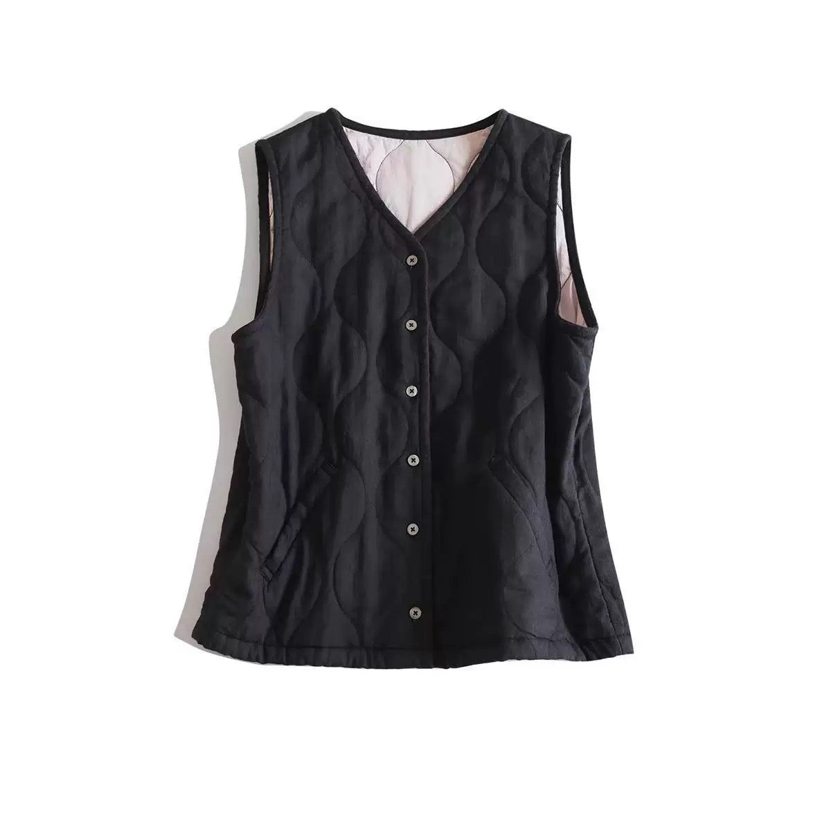 Quilted linen vest women casual office layering