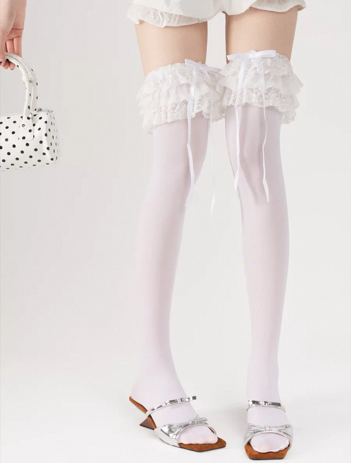 Lolita-style over-knee socks with lace ruffles and ribbon bows kawaii thigh-high stockings for women