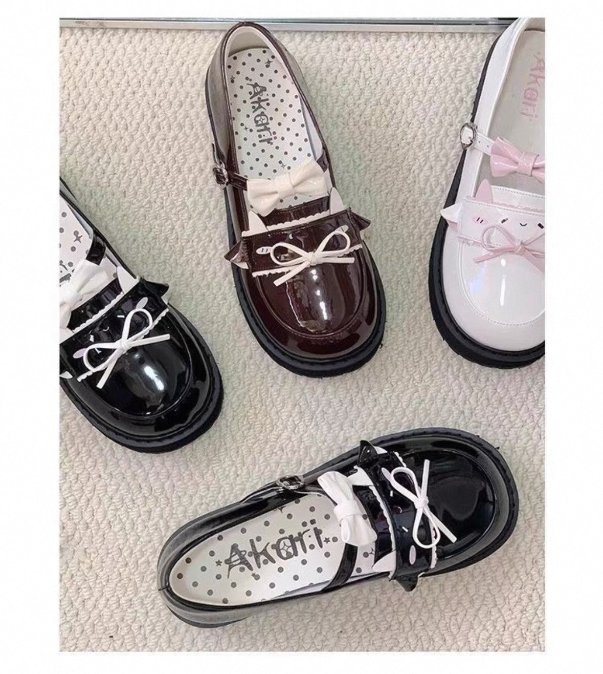 Kawaii Cat Ear Mary Jane Shoes JK Uniform Style PU Flats with Bows and Expressions