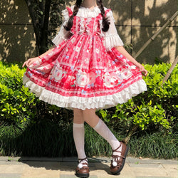 Women Girls Lolita Dress Lace Ruffle Frill Pleat Japanese Lovely Kawaii Cosplay Sweetheart Style