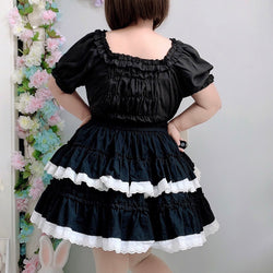Himifashion Elegant Black Lolita Blouse with Heart Bow and Ruffles Chiffon Tops Trim and Bow Accent
