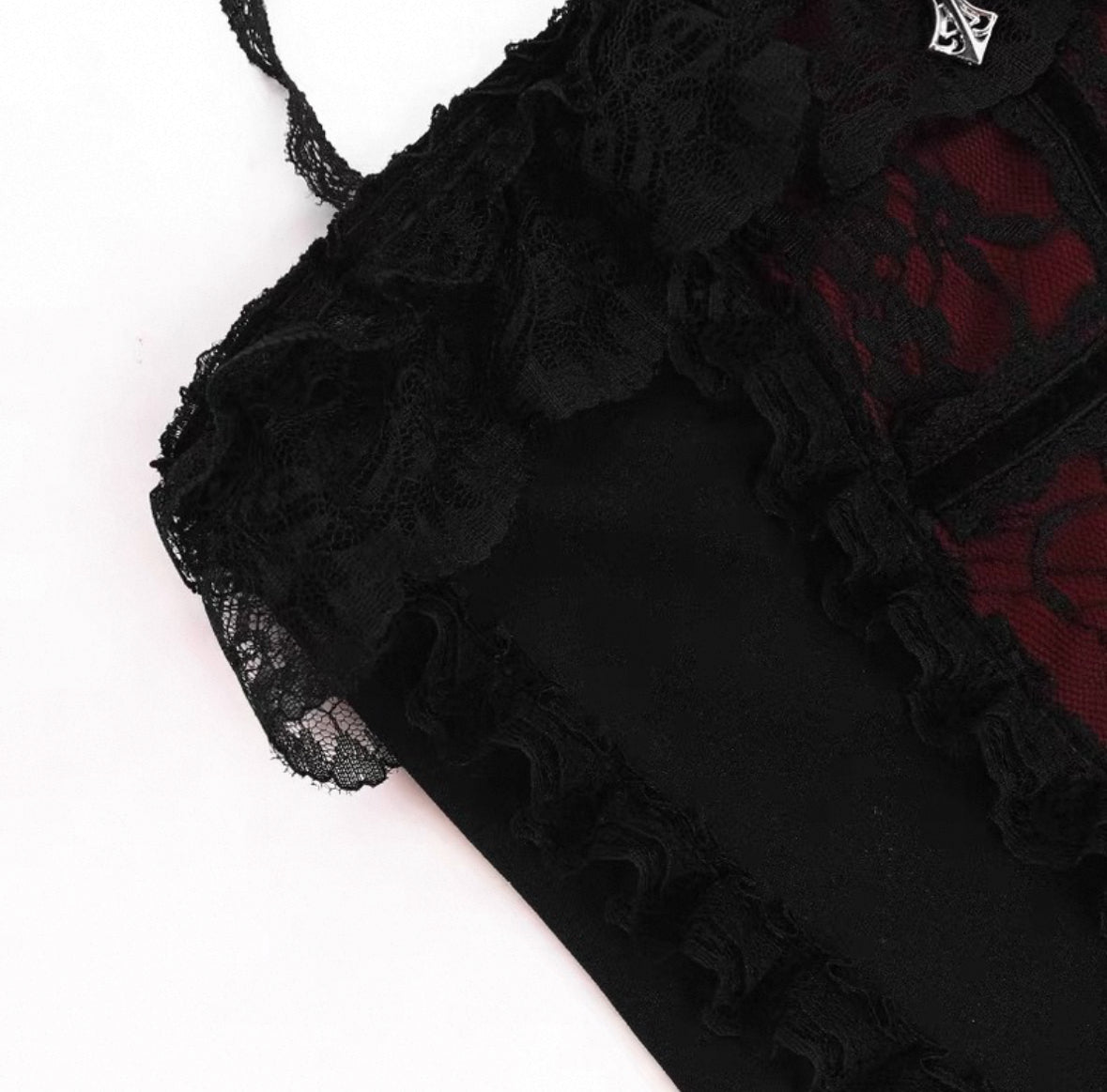 Gothic Lace Halter Corset Top for Women Dark Red Black Bustier Tank with Cross Pendant Vampcore Duchess Aesthetic