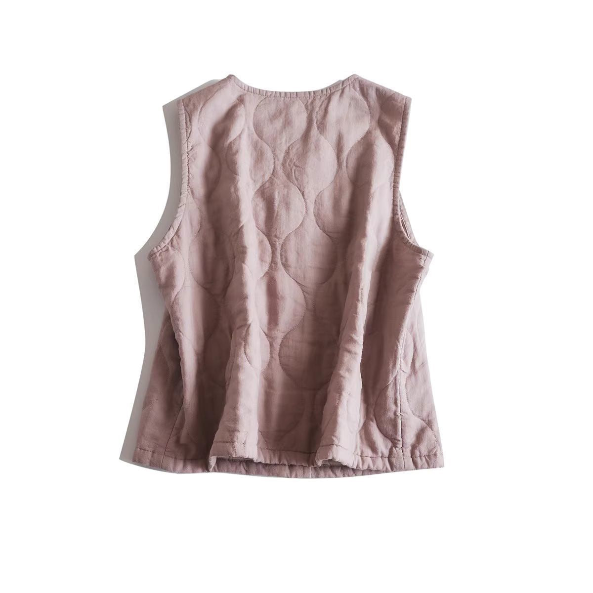 Neutral color linen padded vest women spring fall