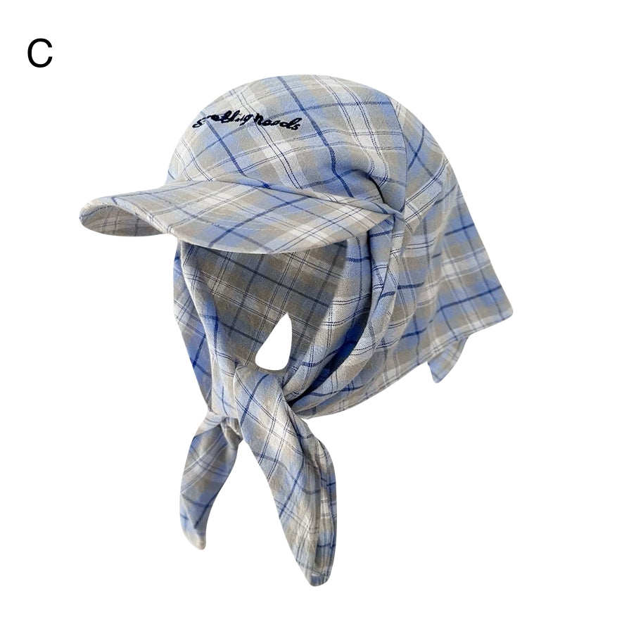Chic Scarf-Tie Peaked Cap Plaid & Striped Streetwear Hat with Back Ribbon Wrap
