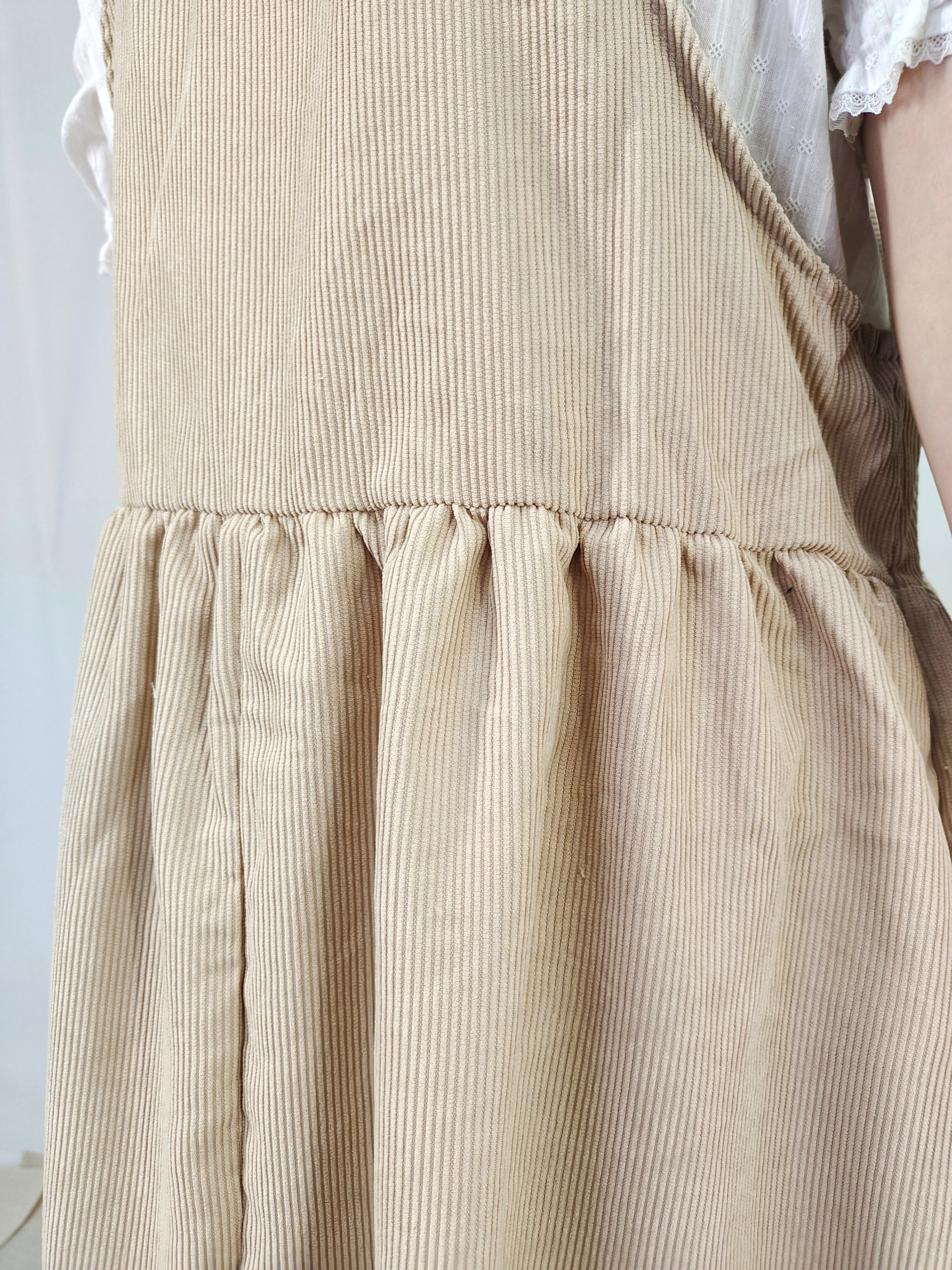 Kawaii Bear Embroidered Corduroy Pinafore Dress for Teen Girls Ruffled Overall Suspender Skirt