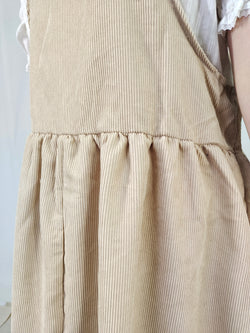 Kawaii Bear Embroidered Corduroy Pinafore Dress for Teen Girls Ruffled Overall Suspender Skirt