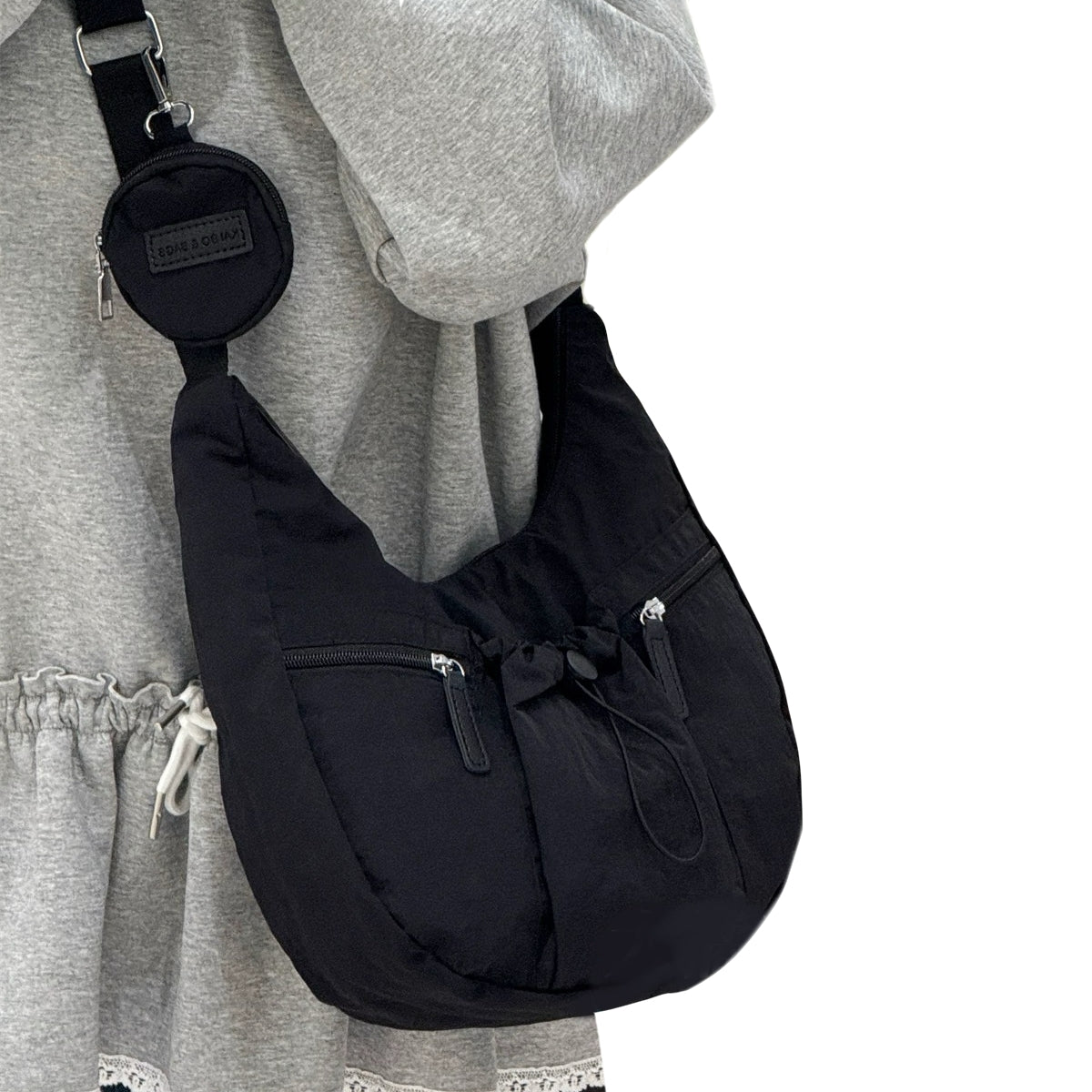 Cute Pink Nylon Shoulder Bag for Women Normal Capacity Casual Hobo Bag Double Zippers