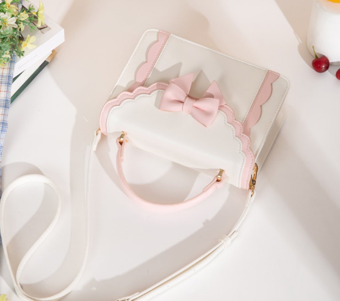 Sweet Lolita Bow Accordion Satchel Cute PU Leather Shoulder & Crossbody Bag