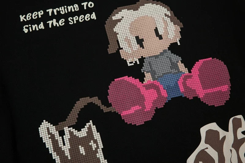 Oversized Streetwear Cartoon Pixel T-Shirt Unisex Hip Hop Graphic Tee Cotton Loose Fit Couple Shirt