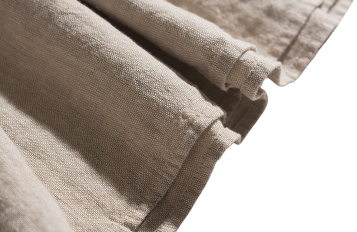 Minimalist Linen A-Line Midi Skirt Women Beige Elastic Waist Pleated Natural