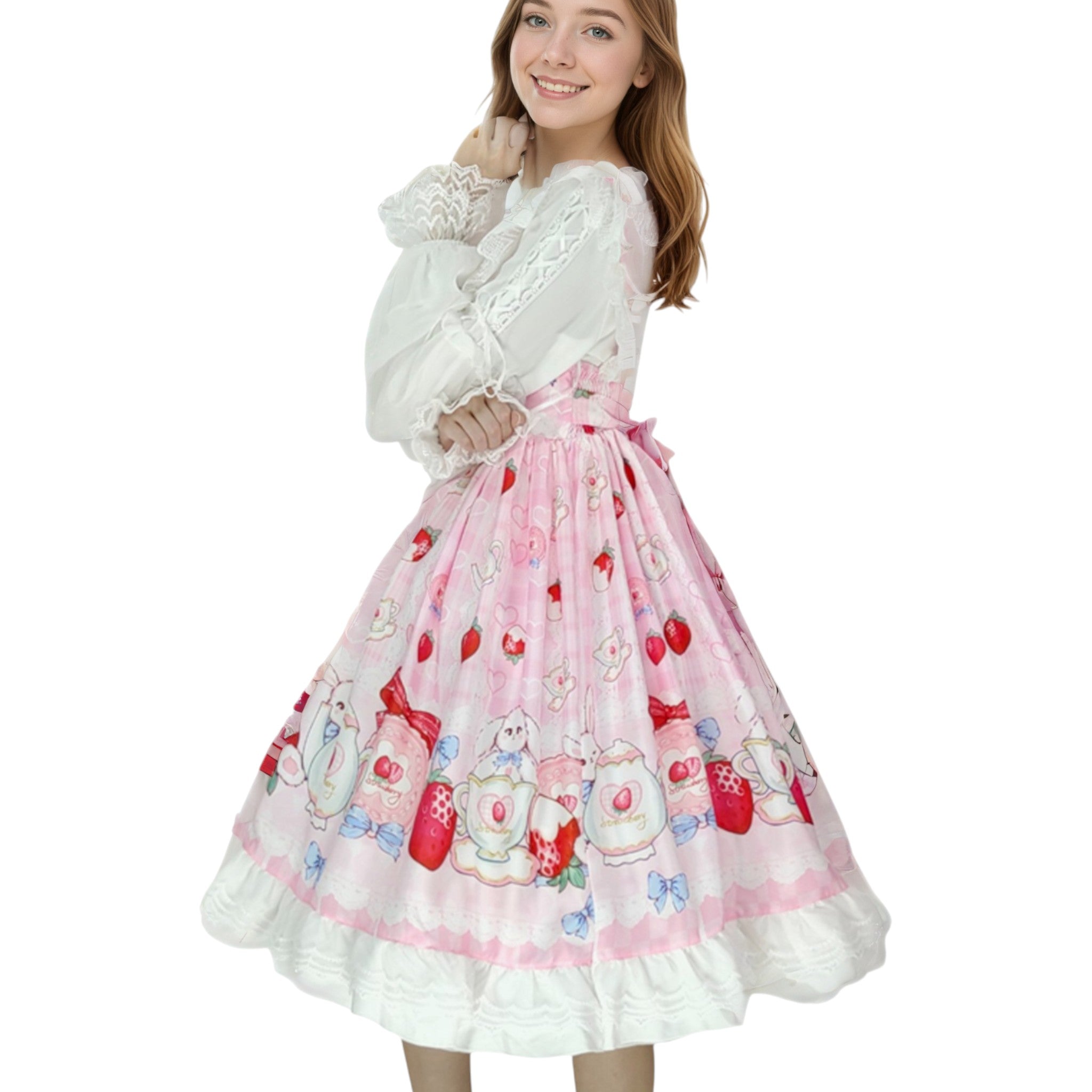 Women Girls Lolita Dress Lace Ruffle Frill Pleat Japanese Lovely Kawaii Cosplay Sweetheart Style