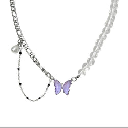 Minimalist Irregular Gothic Butterfly Chain Necklace Safety Pins Punk Emo Layered Choker Futuristic Silver Statement