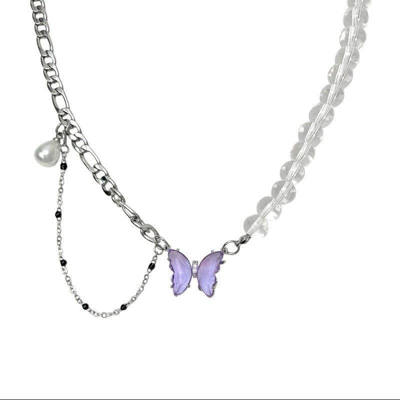 Minimalist Irregular Gothic Butterfly Chain Necklace Safety Pins Punk Emo Layered Choker Futuristic Silver Statement